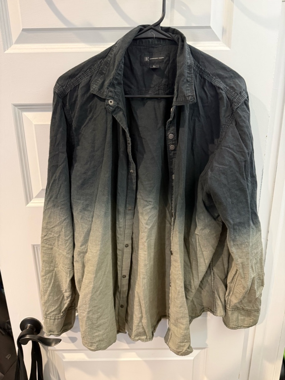 INC International Concepts Ombre Button-Front Shirt Jacket in Black and Olive